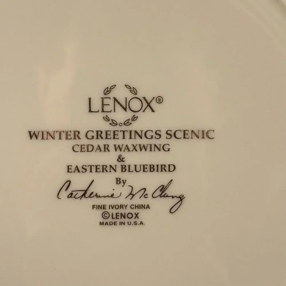Lenox Winter Greetings Scenic Cardinal Waxwing Birds Serving Plates Bowl Set 3